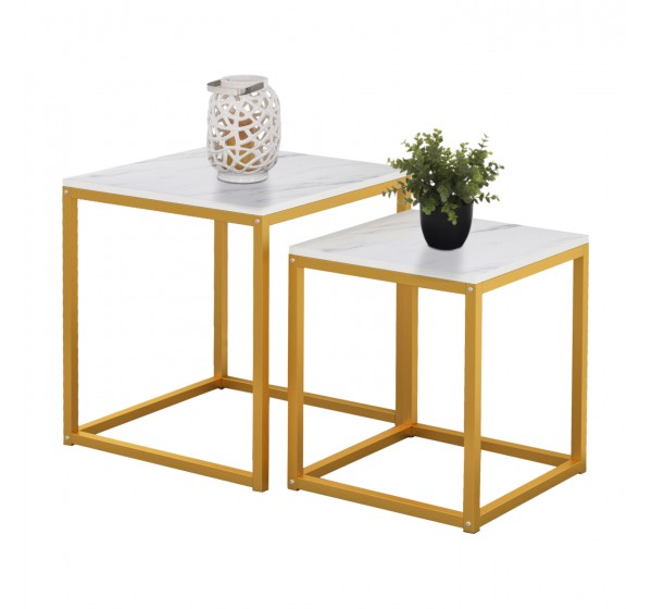 ΖΙΓΚΟΝ GRELAY 2 ΤΕΜ MDF ΟΨΗ ΜΑΡΜΑΡΟΥ & ΜΕΤΑΛΛΟ HM8762.11 45Χ45Χ50εκ. & 37Χ37Χ43 εκ.