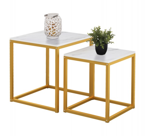 ΖΙΓΚΟΝ GRELAY 2 ΤΕΜ MDF ΟΨΗ ΜΑΡΜΑΡΟΥ & ΜΕΤΑΛΛΟ HM8762.11 45Χ45Χ50εκ. & 37Χ37Χ43 εκ.