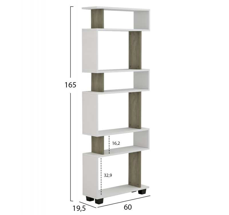 ΒΙΒΛΙΟΘΗΚΗ ΜΕΛΑΜΙΝΗΣ OWLOLIVE GREY ΛΕΥΚΟ 60x19,5x165Yεκ.HM8923.11