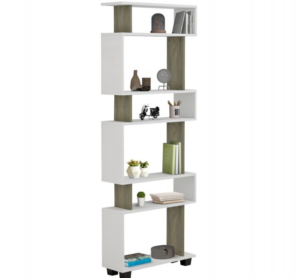 ΒΙΒΛΙΟΘΗΚΗ ΜΕΛΑΜΙΝΗΣ OWLOLIVE GREY ΛΕΥΚΟ 60x19,5x165Yεκ.HM8923.11