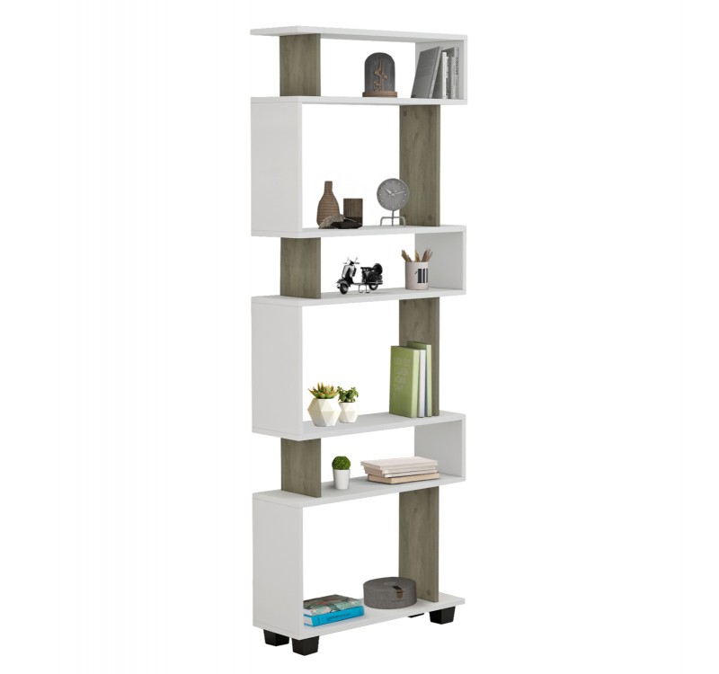 ΒΙΒΛΙΟΘΗΚΗ ΜΕΛΑΜΙΝΗΣ OWLOLIVE GREY ΛΕΥΚΟ 60x19,5x165Yεκ.HM8923.11