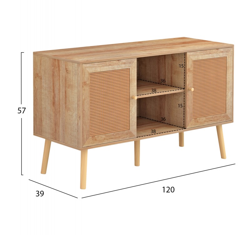 ΕΠΙΠΛΟ TV ΜΕΛΑΜΙΝΗΣ COLM ΜΕ ΠΟΡΤΕΣ RATTAN HM9223.11 ΣΕ ΧΡΩΜΑ ΦΥΣΙΚΟ 120x39x57Υεκ.
