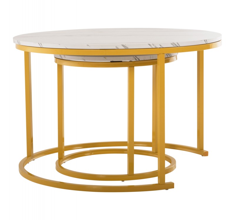 ΤΡΑΠΕΖΙ ΣΑΛΟΝΙΟΥ ΣΕΤ 2ΤΜΧ MDF ΕΦΕ ΛΕΥΚΟ ΜΑΡΜΑΡΟ ΜΕ ΧΡΥΣΑ ΠΟΔΙΑ Φ80 k Φ48εκ.HM8763.11