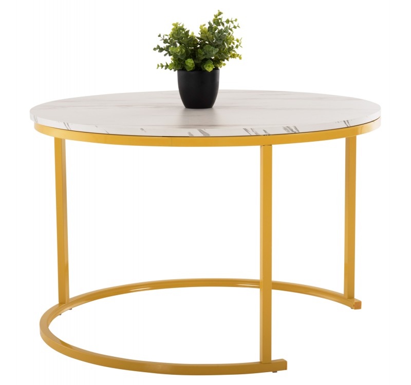 ΤΡΑΠΕΖΙ ΣΑΛΟΝΙΟΥ ΣΕΤ 2ΤΜΧ MDF ΕΦΕ ΛΕΥΚΟ ΜΑΡΜΑΡΟ ΜΕ ΧΡΥΣΑ ΠΟΔΙΑ Φ80 k Φ48εκ.HM8763.11