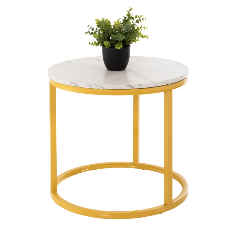 ΤΡΑΠΕΖΙ ΣΑΛΟΝΙΟΥ ΣΕΤ 2ΤΜΧ MDF ΕΦΕ ΛΕΥΚΟ ΜΑΡΜΑΡΟ ΜΕ ΧΡΥΣΑ ΠΟΔΙΑ Φ80 k Φ48εκ.HM8763.11