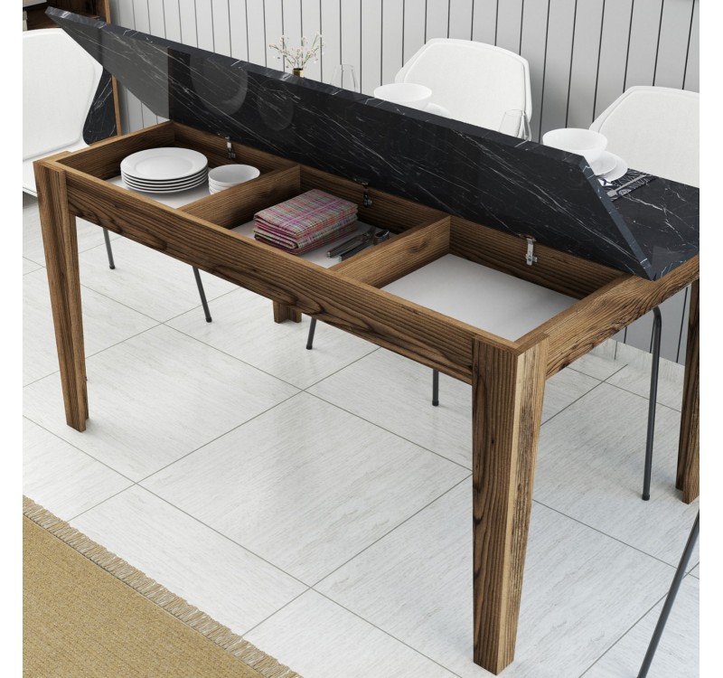 ΤΡΑΠΕΖΙ STANDARD HM9507.05 ΜΕΛΑΜΙΝΗ ΚΑΡΥΔΙ-ΜΑΥΡΟ ΜΑΡΜΑΡΟ ΜΕ ΑΠΟΘ.ΧΩΡΟ 145x88x75Yεκ.