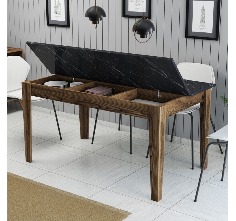 ΤΡΑΠΕΖΙ STANDARD HM9507.05 ΜΕΛΑΜΙΝΗ ΚΑΡΥΔΙ-ΜΑΥΡΟ ΜΑΡΜΑΡΟ ΜΕ ΑΠΟΘ.ΧΩΡΟ 145x88x75Yεκ.