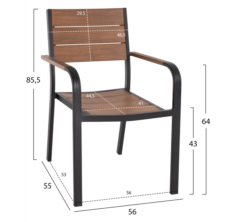 ΠΟΛΥΘΡΟΝΑ ΑΛΟΥΜΙΝΙΟΥ SAGA ΜΑΥΡΗ ΜΕ POLYWOOD HM5127.03 56x55x85,5Yεκ.