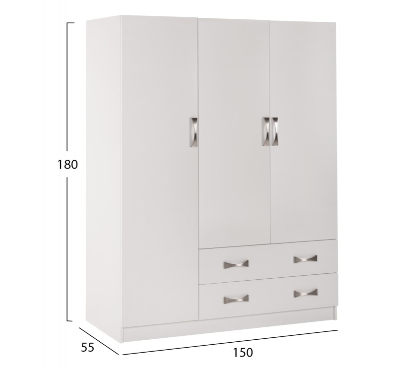 ΝΤΟΥΛΑΠΑ 3ΦΥΛΛΗ CARLY HM384.05 ΜΕ ΔΥΟ ΣΥΡΤΑΡΙΑ ΛΕΥΚΗ 150X55Χ180Υεκ.