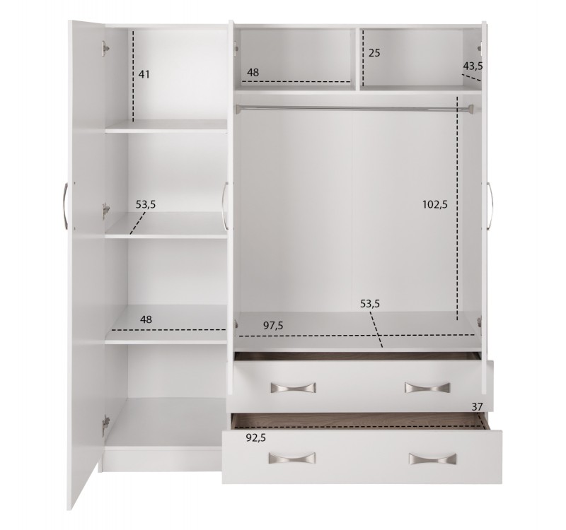 ΝΤΟΥΛΑΠΑ 3ΦΥΛΛΗ CARLY HM384.05 ΜΕ ΔΥΟ ΣΥΡΤΑΡΙΑ ΛΕΥΚΗ 150X55Χ180Υεκ.