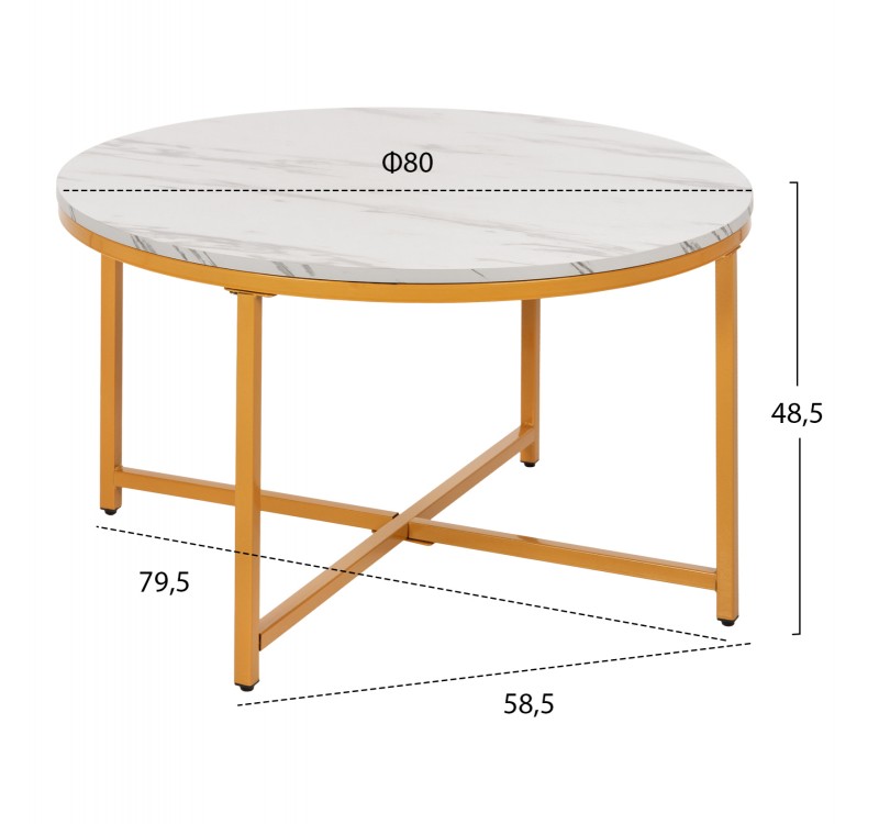 ΤΡΑΠΕΖΙ ΣΑΛΟΝΙΟΥ HM9420.01 WHITE MARBLE ΜΕΛΑΜΙΝΗ-ΧΡΥΣΗ ΜΕΤΑΛΛΙΚΗ ΒΑΣΗ Φ80x48,5Yεκ.