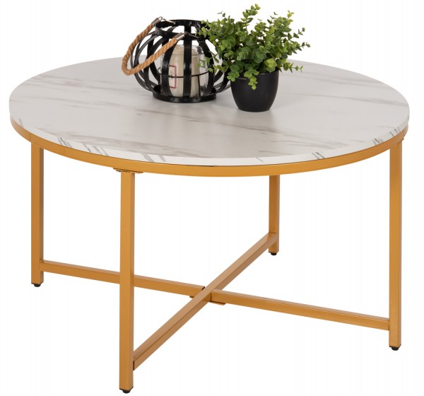 ΤΡΑΠΕΖΙ ΣΑΛΟΝΙΟΥ HM9420.01 WHITE MARBLE ΜΕΛΑΜΙΝΗ-ΧΡΥΣΗ ΜΕΤΑΛΛΙΚΗ ΒΑΣΗ Φ80x48,5Yεκ.