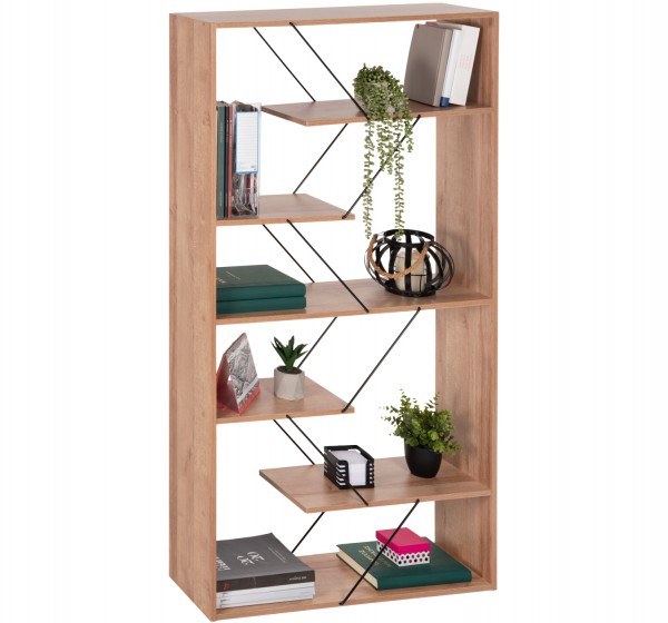 ΒΙΒΛΙΟΘΗΚΗ TARS HM2240.14 ΦΥΣΙΚΟ ΟΑΚ ΜΕΛΑΜΙΝΗ-ΜΑΥΡΕΣ ΜΕΤΑΛΛΙΚΕΣ ΒΕΡΓΕΣ 84x24x157Υεκ.