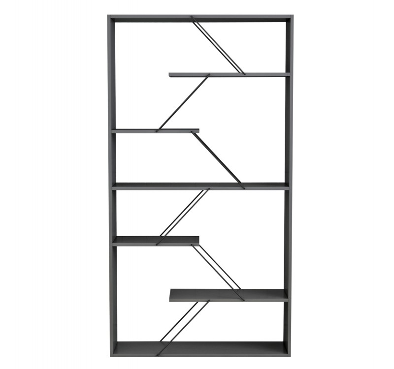 ΒΙΒΛΙΟΘΗΚΗ TARS HM2240.20 ΓΚΡΙ ΜΕΛΑΜΙΝΗ-ΜΑΥΡΕΣ ΜΕΤΑΛΛΙΚΕΣ ΒΕΡΓΕΣ 84x24x157Υεκ.
