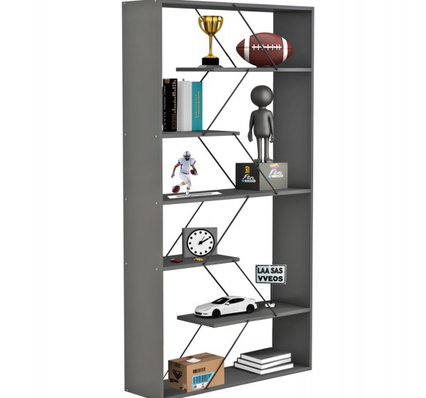 ΒΙΒΛΙΟΘΗΚΗ TARS HM2240.20 ΓΚΡΙ ΜΕΛΑΜΙΝΗ-ΜΑΥΡΕΣ ΜΕΤΑΛΛΙΚΕΣ ΒΕΡΓΕΣ 84x24x157Υεκ.