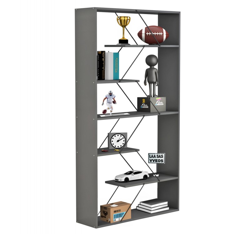 ΒΙΒΛΙΟΘΗΚΗ TARS HM2240.20 ΓΚΡΙ ΜΕΛΑΜΙΝΗ-ΜΑΥΡΕΣ ΜΕΤΑΛΛΙΚΕΣ ΒΕΡΓΕΣ 84x24x157Υεκ.