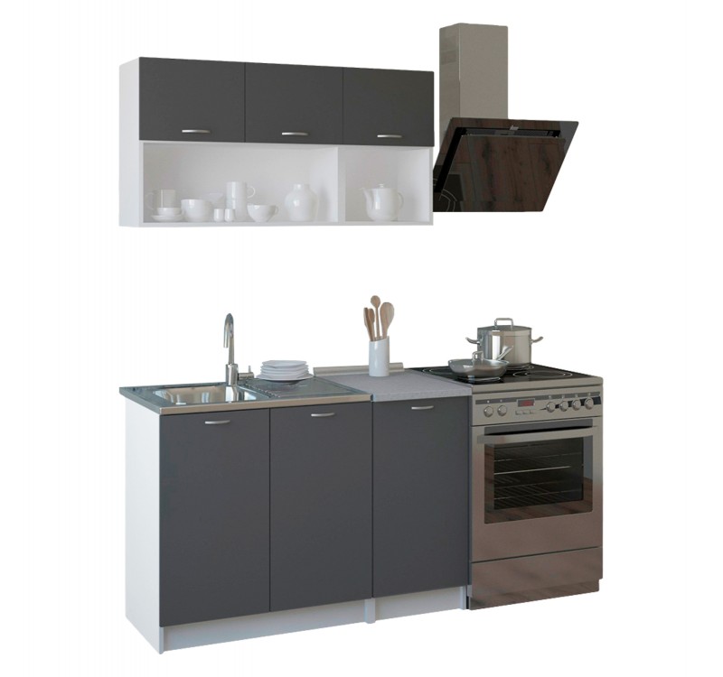 ΣΥΝΘΕΣΗ ΚΟΥΖΙΝΑΣ NIKLAUS ΜΕΛΑΜΙΝΗ ΓΚΡΙ ΜΕ ΠΑΓΚΟ ΛΕΥΚΟ HM2438.10 120x46-29,2 εκ.