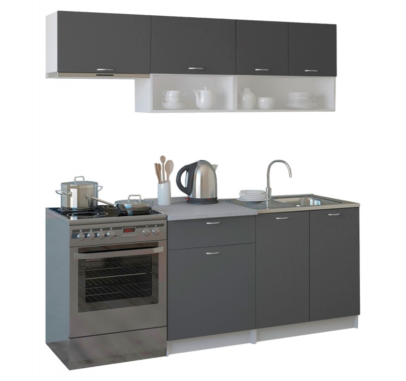 ΣΥΝΘΕΣΗ ΚΟΥΖΙΝΑΣ RODNEY ΜΕΛΑΜΙΝΗ ΓΚΡΙ ΜΕ ΠΑΓΚΟ ΛΕΥΚΟ HM2442.10 200x46-29,2εκ.