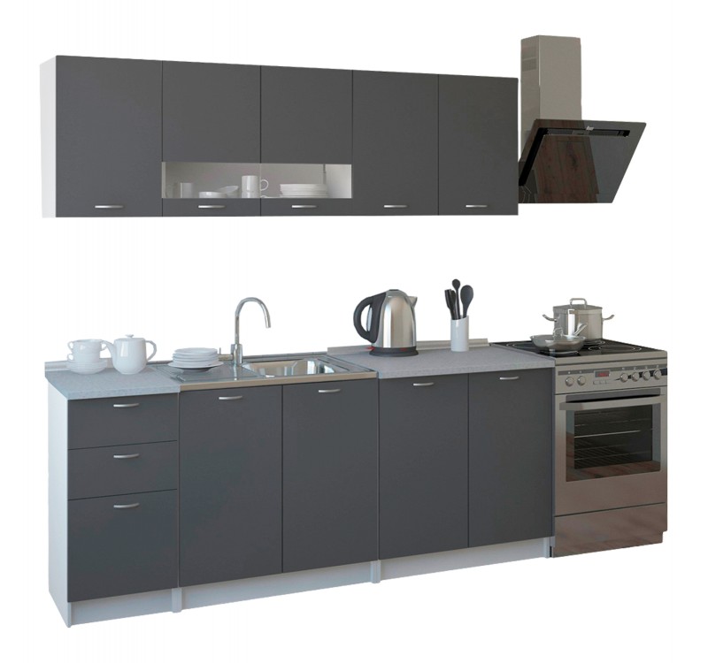 ΣΥΝΘΕΣΗ ΚΟΥΖΙΝΑΣ BENTLEE ΜΕΛΑΜΙΝΗ ΓΚΡΙ ΜΕ ΠΑΓΚΟ ΛΕΥΚΟ HM2443.10 200x46-29,2εκ.