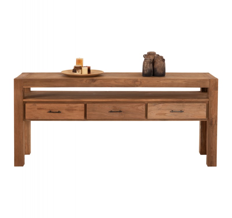 ΚΟΝΣΟΛΑ ΜΕ 3 ΣΥΡΤΑΡΙΑ HM9556 ΑΝΑΚΥΚΛΩΜΕΝΟ ΞΥΛΟ ΤΕΑΚ ΣΕ ΦΥΣΙΚΟ ΧΡΩΜΑ 180x45x80Yεκ.