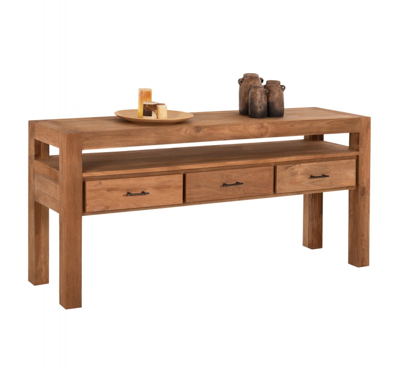 ΚΟΝΣΟΛΑ ΜΕ 3 ΣΥΡΤΑΡΙΑ HM9556 ΑΝΑΚΥΚΛΩΜΕΝΟ ΞΥΛΟ ΤΕΑΚ ΣΕ ΦΥΣΙΚΟ ΧΡΩΜΑ 180x45x80Yεκ.