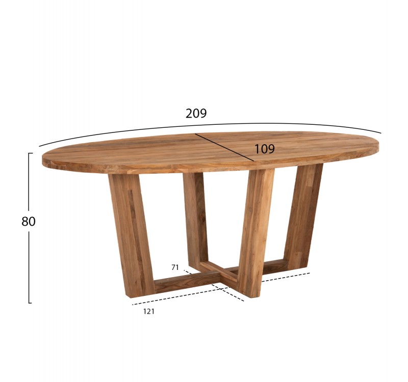 ΤΡΑΠΕΖΙ ΤΡΑΠΕΖΑΡΙΑΣ CARIB ΟΒΑΛ HM9558 ΑΠΟ ΞΥΛΟ RECYCLED ΤΕΑΚ 209x109x80Yεκ.