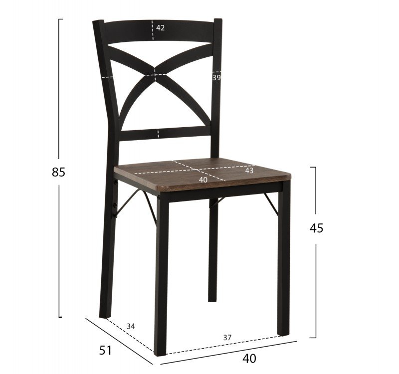 ΣΕΤ ΤΡΑΠΕΖΑΡΙΑΣ GOOSE 5ΤΜΧ HM9530.01 MDF ΚΑΡΥΔΙ-ΜΕΤΑΛΛΟ ΜΑΥΡΟ 120x80x75Yεκ.
