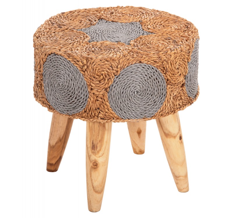 ΣΚΑΜΠΟ BEAM HM7826 ΞΥΛΟ ΤΕΑΚ ΚΑΙ SEAGRASS ΣΕ ΦΥΣΙΚΟ & ΓΚΡΙ Φ43x45Yεκ.