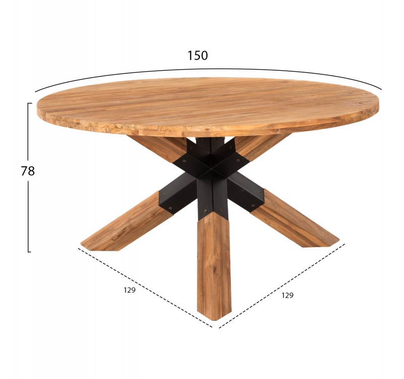 ΤΡΑΠΕΖΙ ΤΡΑΠΕΖΑΡΙΑΣ ΣΤΡΟΓΓΥΛΟ KATTE HM9559 ΞΥΛΟ ΤΕΑΚ-ΧΙΑΣΤΙ ΠΟΔΙΑ ΜΕ ΜΕΤΑΛΛΟ Φ150x78Υεκ.