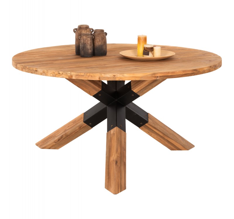 ΤΡΑΠΕΖΙ ΤΡΑΠΕΖΑΡΙΑΣ ΣΤΡΟΓΓΥΛΟ KATTE HM9559 ΞΥΛΟ ΤΕΑΚ-ΧΙΑΣΤΙ ΠΟΔΙΑ ΜΕ ΜΕΤΑΛΛΟ Φ150x78Υεκ.