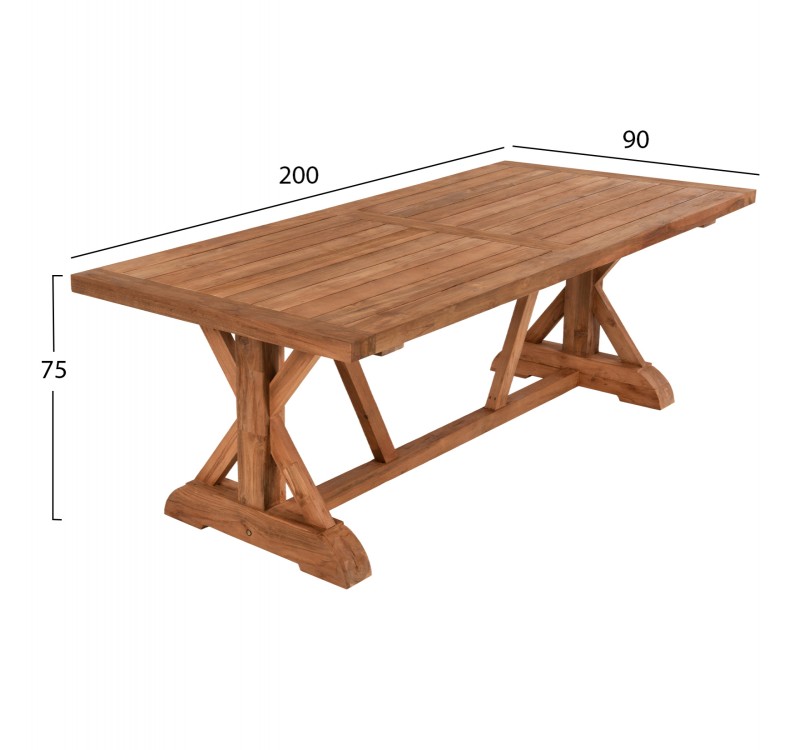 ΤΡΑΠΕΖΙ ΤΡΑΠΕΖΑΡΙΑΣ KRONOS HM9535 ΑΝΑΚΥΚΛΩΜΕΝΟ ΞΥΛΟ ΤΕΑΚ ΧΙΑΣΤΙ ΠΟΔΙΑ ΦΥΣΙΚΟ 200x90x75Yεκ.