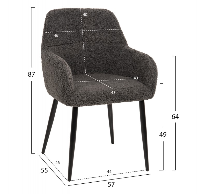 ΠΟΛΥΘΡΟΝΑ SHELLY HM8591.01 ΥΦΑΣΜΑ TEDDY ΓΚΡΙ ΜΕ ΜΑΥΡΑ ΜΕΤΑΛΛΙΚΑ ΠΟΔΙΑ 57x55x87Yεκ.