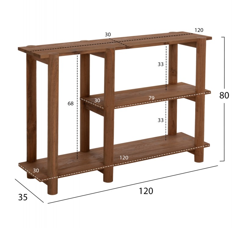 ΚΟΝΣΟΛΑ KUTAI HM9638 ΑΝΑΚΥΚΛΩΜΕΝΟ ΞΥΛΟ ΤΕΑΚ ΣΕ ΦΥΣΙΚΟ RUSTIC 120x35x80Yεκ.