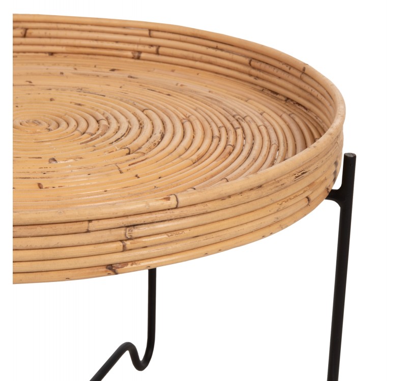 ΤΡΑΠΕΖΑΚΙ ΒΟΗΘΗΤΙΚΟ FLY HM7907 RATTAN ΦΥΣΙΚΟ ΧΡΩΜΑ-ΜΕΤΑΛΛΙΚΗ ΒΑΣΗ ΜΑΥΡΗ Φ50x40Υεκ.