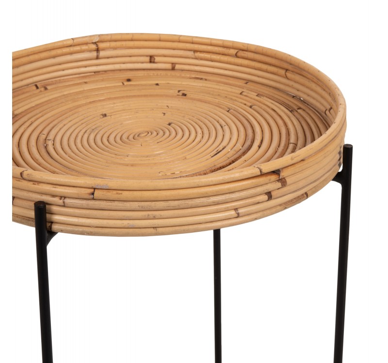 ΤΡΑΠΕΖΑΚΙ ΒΟΗΘΗΤΙΚΟ FLY HM7906 RATTAN ΦΥΣΙΚΟ ΧΡΩΜΑ-ΜΕΤΑΛΛΙΚΗ ΒΑΣΗ ΜΑΥΡΗ Φ40x53Yεκ.