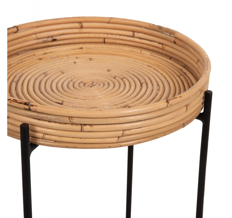 ΤΡΑΠΕΖΑΚΙ ΒΟΗΘΗΤΙΚΟ FLY HM7905 RATTAN ΦΥΣΙΚΟ ΧΡΩΜΑ-ΜΕΤΑΛΛΙΚΗ ΒΑΣΗ ΜΑΥΡΗ Φ32x48Yεκ.