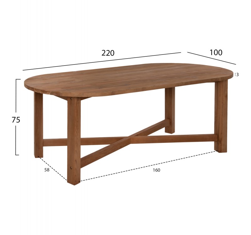 ΤΡΑΠΕΖΙ ΤΡΑΠΕΖΑΡΙΑΣ KUTAI HM9639 ΜΑΣΙΦ ΑΝΑΚΥΚΛΩΜΕΝΟ ΞΥΛΟ ΤΕΑΚ ΦΥΣΙΚΟ 220x100x75Υ εκ.