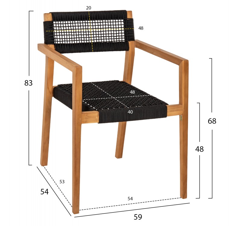 ΠΟΛΥΘΡΟΝΑ CHARLOTTE HM9637.02 ΞΥΛΟ TEAK ΦΥΣΙΚΟ & ΜΑΥΡΟ ΣΧΟΙΝΙ 59x54x83Y εκ.