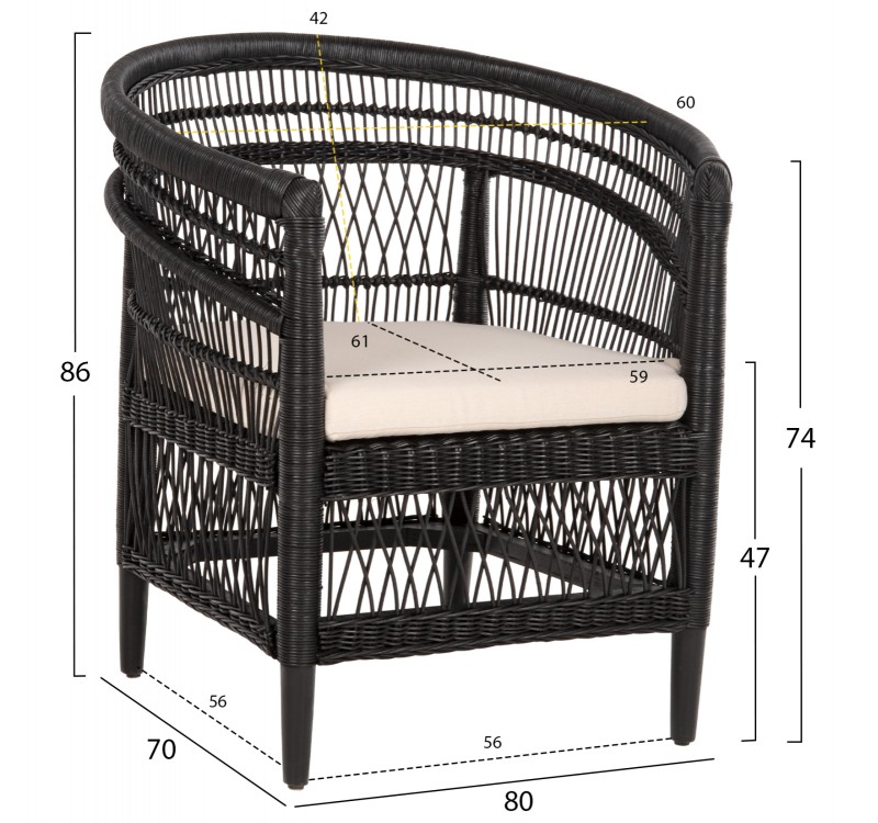 ΠΟΛΥΘΡΟΝΑ MALAWI HM9635.03 ΞΥΛΟ ΜΑΟΝΙ ΜΕ RATTAN ΜΑΥΡΟ-ΛΕΥΚΟ ΜΑΞΙΛΑΡΙ 80x70x86Υεκ.