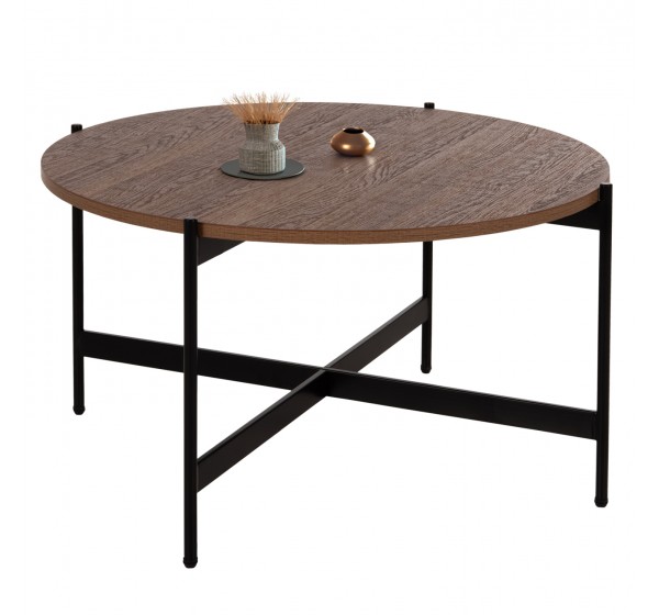 ΤΡΑΠΕΖΙ ΣΑΛΟΝΙΟΥ HM9588.04 MDF ΚΑΡΥΔΙ-ΜΑΥΡΗ ΜΕΤΑΛΛΙΚΗ ΒΑΣΗ Φ80x45Υεκ.