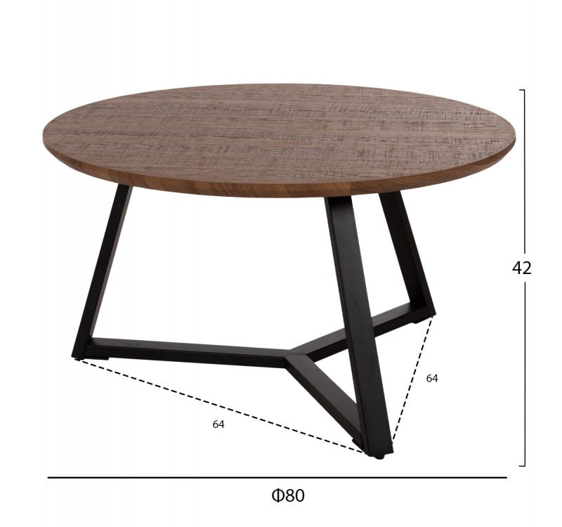 ΤΡΑΠΕΖΙ ΣΑΛΟΝΙΟΥ ΣΤΡΟΓΓΥΛΟ ROCKET HM9586.04 MDF WALNUT-ΜΑΥΡΗ ΣΑΓΡΕ ΒΑΣΗ Φ80x42Υεκ.