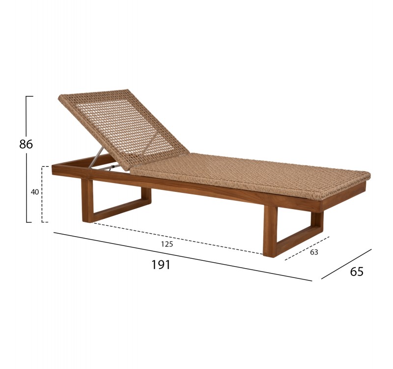 ΞΑΠΛΩΣΤΡΑ PATRON HM5993 TEAK ΞΥΛΟ ΚΑΙ ΣΧΟΙΝΙ VIRO ΣΕ ΠΛΕΞΗ WICKER 191x65x86Yεκ.