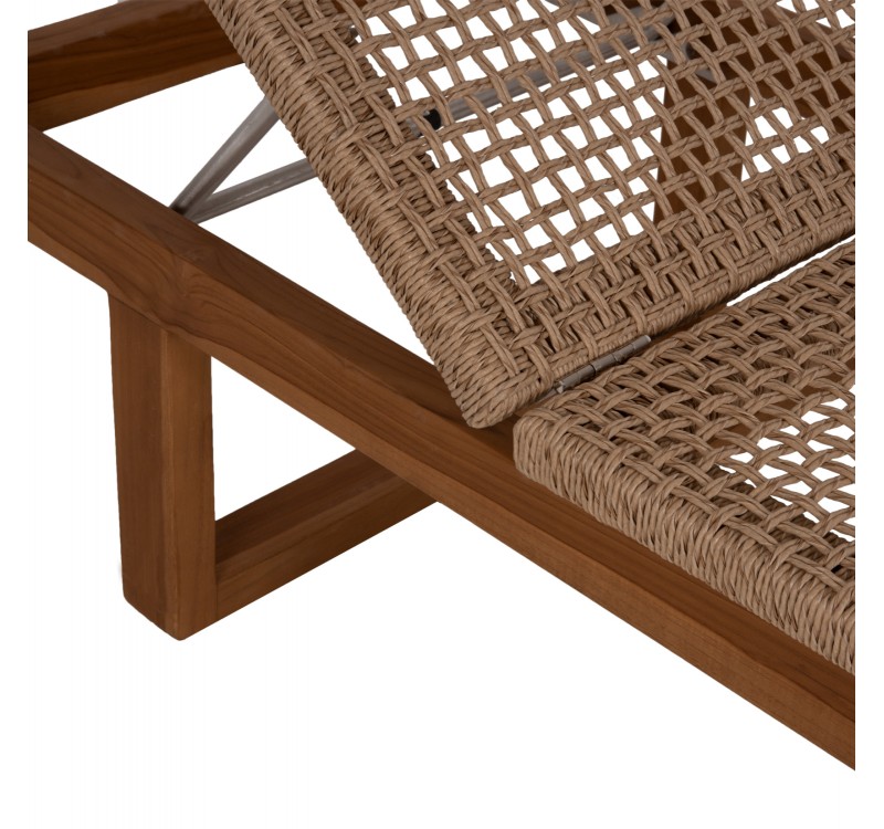 ΞΑΠΛΩΣΤΡΑ PATRON HM5993 TEAK ΞΥΛΟ ΚΑΙ ΣΧΟΙΝΙ VIRO ΣΕ ΠΛΕΞΗ WICKER 191x65x86Yεκ.