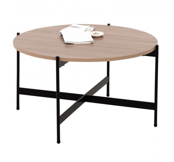 ΤΡΑΠΕΖΙ ΣΑΛΟΝΙΟΥ HM9588.03 MDF ΣΟΝΑΜΑ-ΜΑΥΡΗ ΜΕΤΑΛΛΙΚΗ ΒΑΣΗ Φ80x45Υεκ.