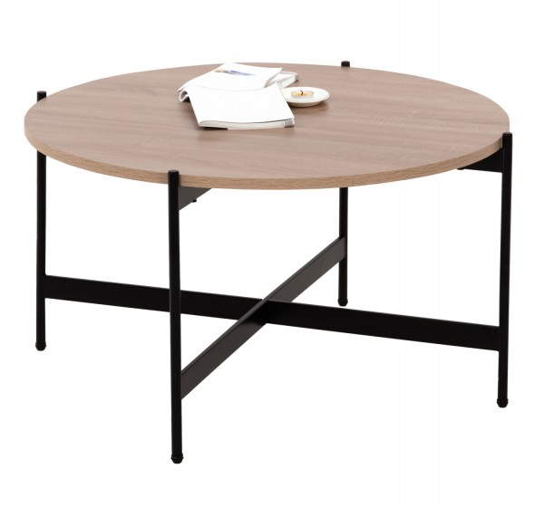 ΤΡΑΠΕΖΙ ΣΑΛΟΝΙΟΥ HM9588.03 MDF ΣΟΝΑΜΑ-ΜΑΥΡΗ ΜΕΤΑΛΛΙΚΗ ΒΑΣΗ Φ80x45Υεκ.