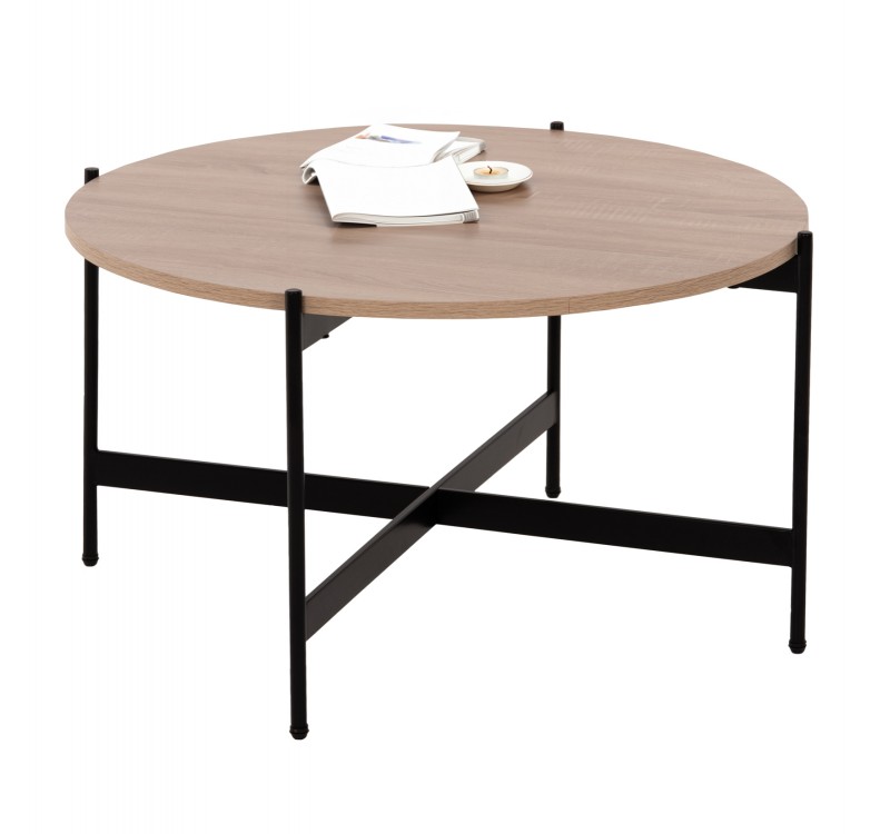 ΤΡΑΠΕΖΙ ΣΑΛΟΝΙΟΥ HM9588.03 MDF ΣΟΝΑΜΑ-ΜΑΥΡΗ ΜΕΤΑΛΛΙΚΗ ΒΑΣΗ Φ80x45Υεκ.