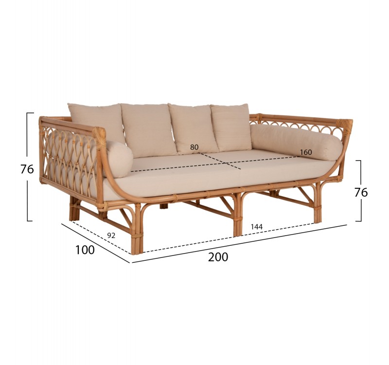 ΚΑΝΑΠΕΣ-ΚΡΕΒΑΤΙ ΕΞ. ΧΩΡΟΥ ALIKI HM9658 RATTAΝ ΦΥΣΙΚΟ-ΜΠΕΖ ΜΑΞΙΛΑΡΙΑ 200x100x76Yεκ.