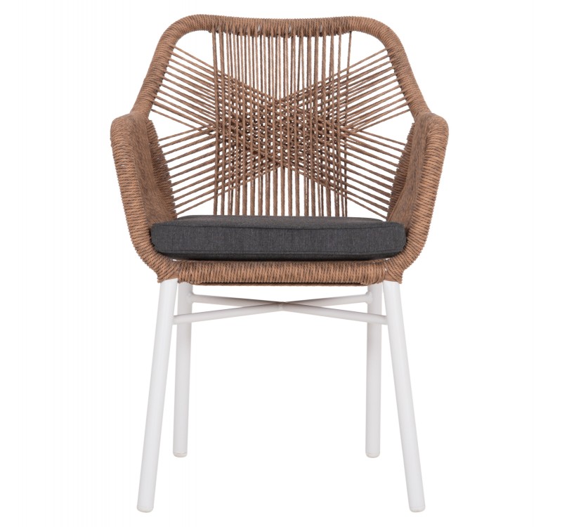 ΠΟΛΥΘΡΟΝΑ TOPIN HM6048.01 ΑΛΟΥΜΙΝΙΟ ΛΕΥΚΟ-P.E. RATTAN ΑΝΟΙΧΤΟ ΚΑΦΕ-ΜΑΞΙΛΑΡΙ ΓΚΡΙ 58x60x83Υ εκ