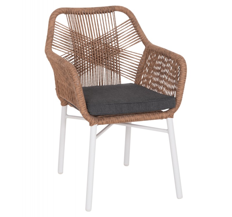 ΠΟΛΥΘΡΟΝΑ TOPIN HM6048.01 ΑΛΟΥΜΙΝΙΟ ΛΕΥΚΟ-P.E. RATTAN ΑΝΟΙΧΤΟ ΚΑΦΕ-ΜΑΞΙΛΑΡΙ ΓΚΡΙ 58x60x83Υ εκ