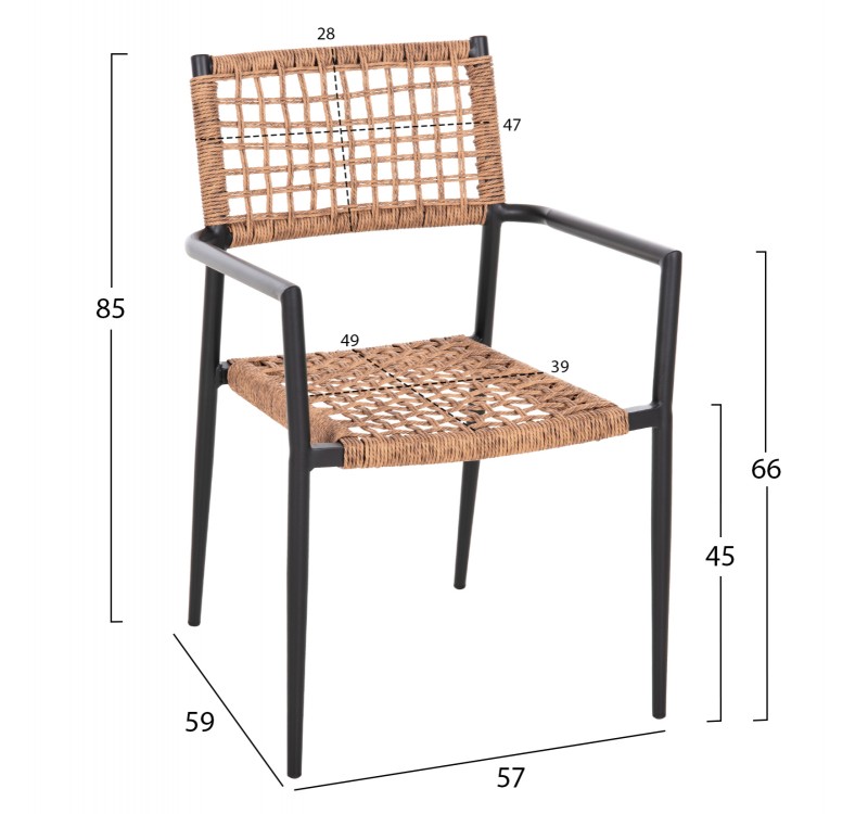 ΠΟΛΥΘΡΟΝΑ TRILAN HM6044.02 ΑΛΟΥΜΙΝΙΟ ΜΑΥΡΟ ΜΕ ΣΥΝΘΕΤΙΚΟ RATTAN ΦΥΣΙΚΟ 57x59x85Υεκ.